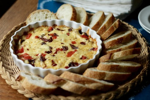 Candied Salmon and Roasted Red Pepper “Queso Flameado”