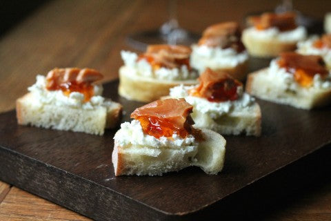 SeaChange Ice Wine Glazed Smoked Salmon with Chèvre and Red Pepper Jelly