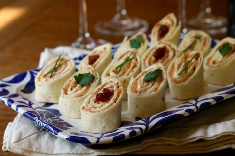 Smoked Salmon, Cream Cheese, and Spicy Tomato Jam Roll-ups