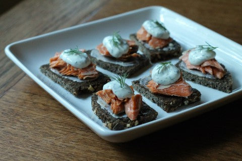 Smoked Sockeye Salmon on Rye Bread with Dill Cream